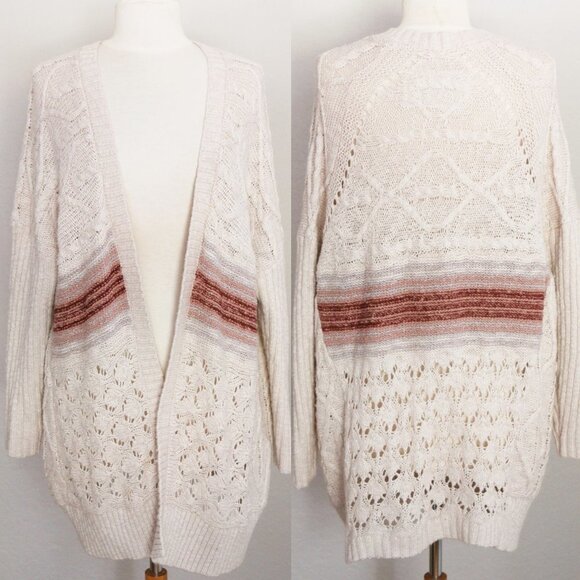 Anthropologie Pilcro Jemma Cable Open Knit Cardigan XS/S Longline Oversized $148 - Picture 13 of 16